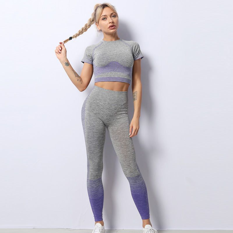 Seamless Short Sleeves Yoga Clothing Set