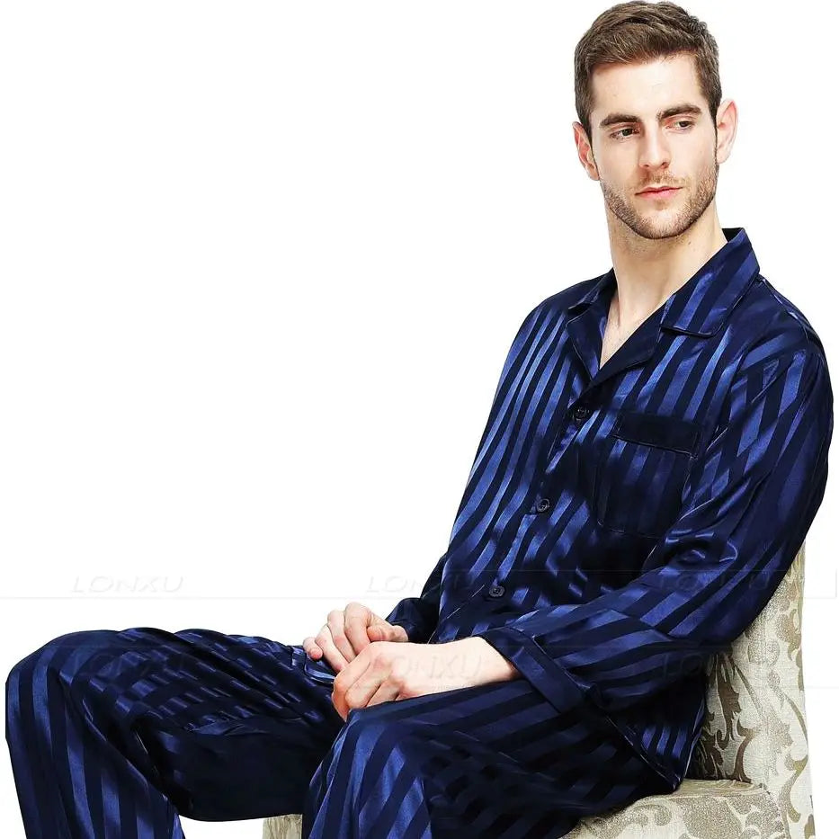 Men Silk Satin Pajamas Set