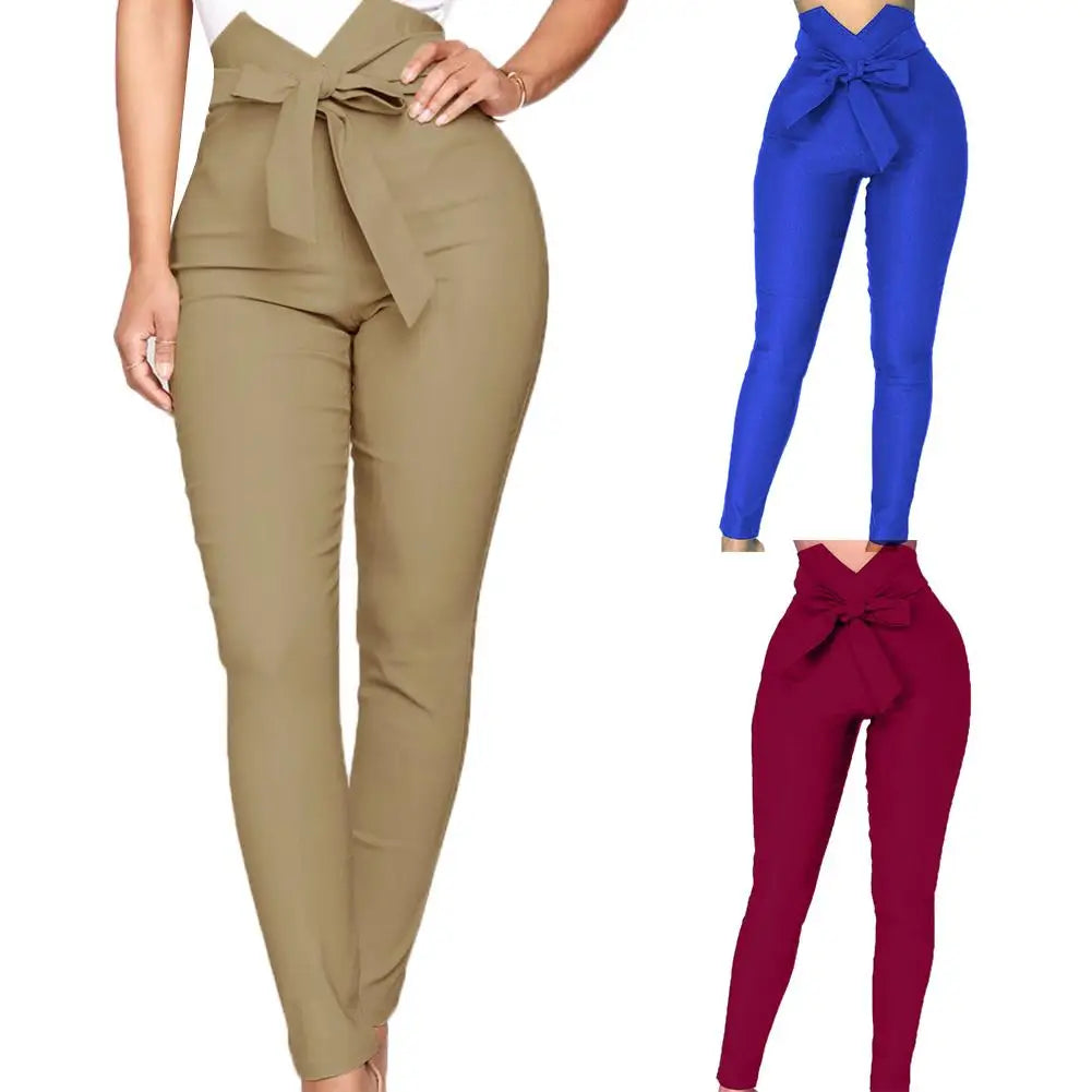 High Waist Bow Belt Pencil Pant