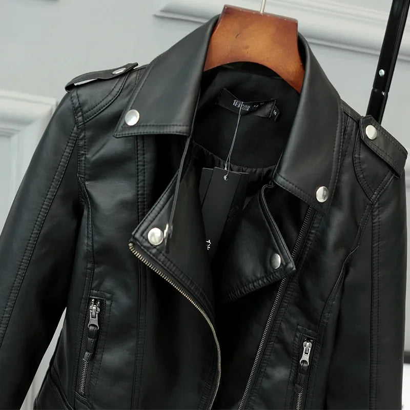 Women Slim PU Leather Jacket