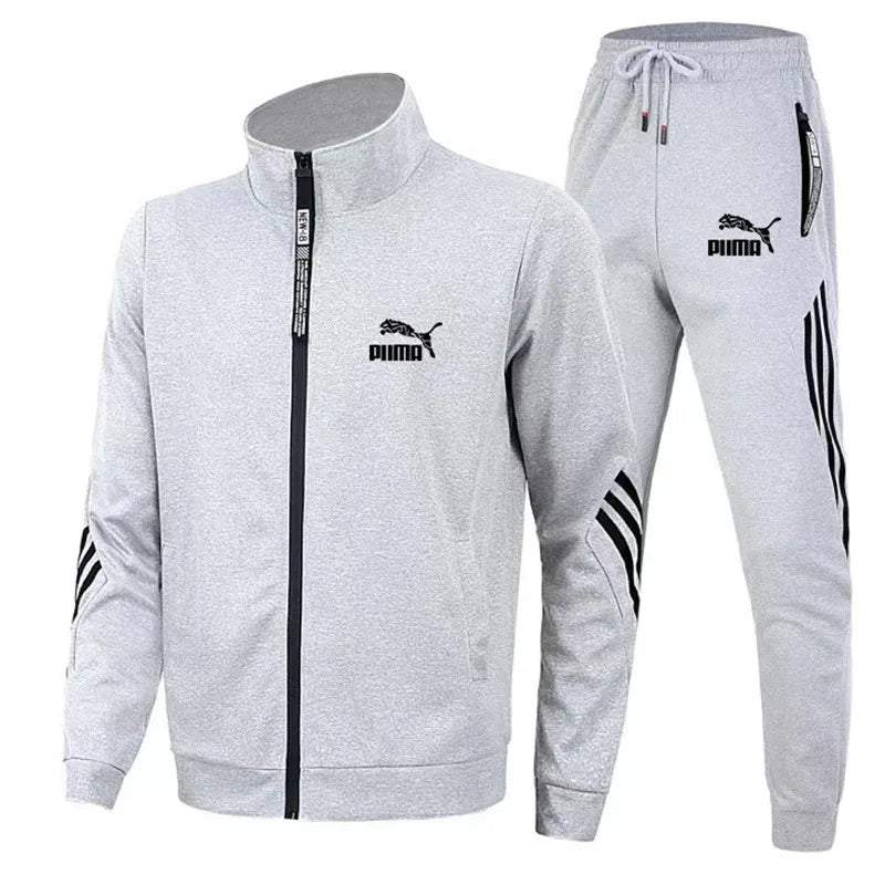 Men cardigan stand collar sports suit