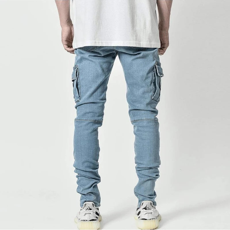 Multi Pockets Denim Mid Waist Pant