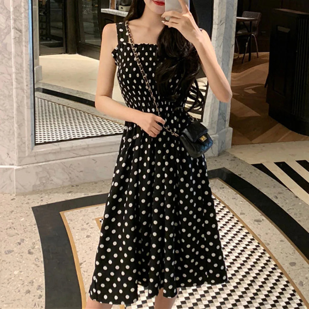 Loose Polka Dot Shoulder Dress