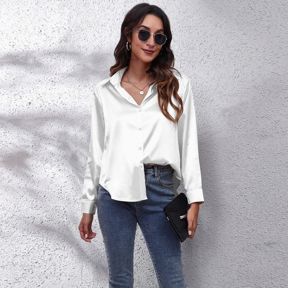 Elegant Long Sleeve Satin Blouse Shirt