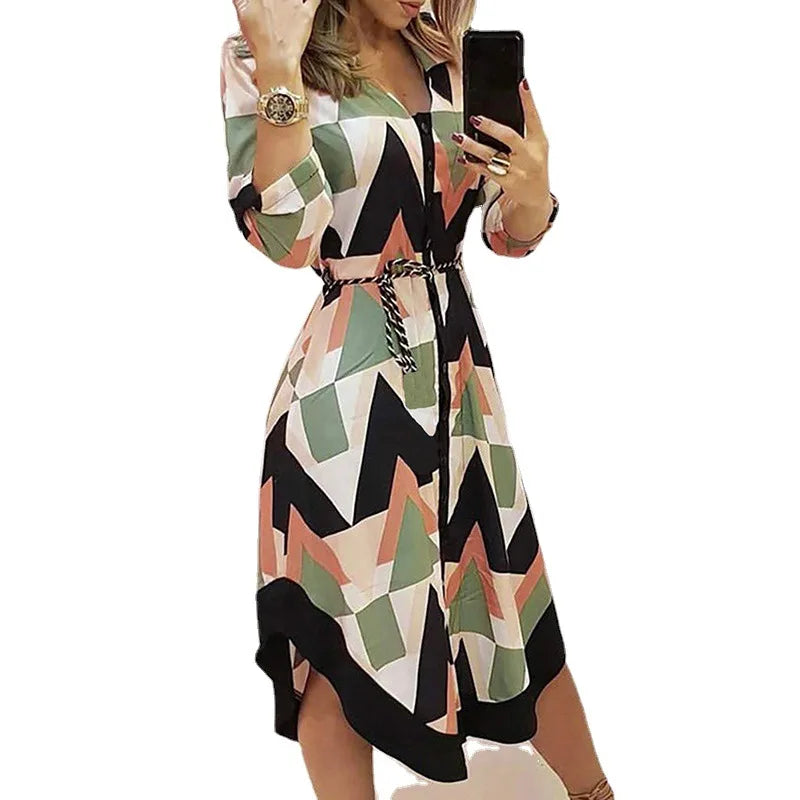 Women Commuter Print V-neck Dress