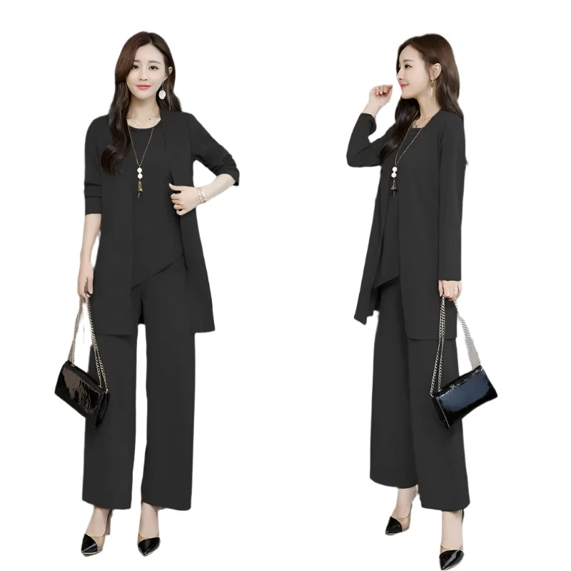 Wide Lady Slimming Three-Piece Suit