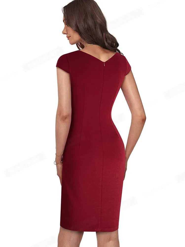 Women Front Split Office Plain Dress