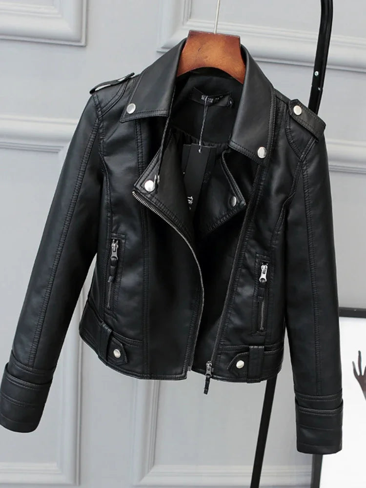 Women Slim PU Leather Jacket