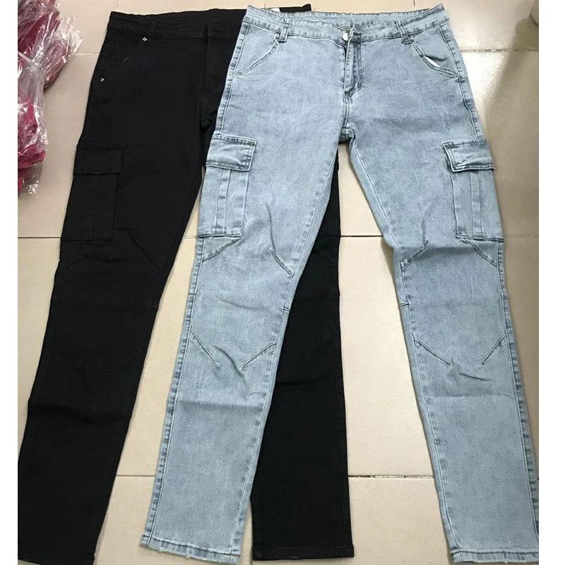 Multi Pockets Denim Mid Waist Pant