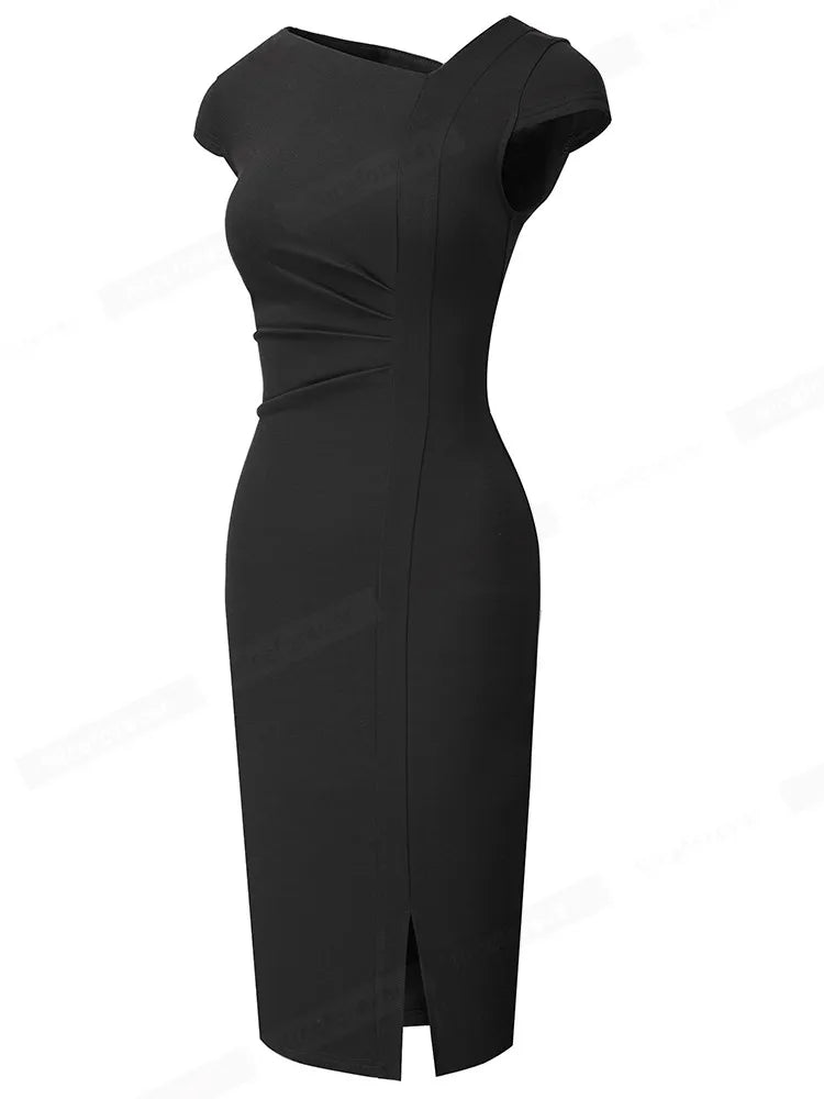 Women Front Split Office Plain Dress