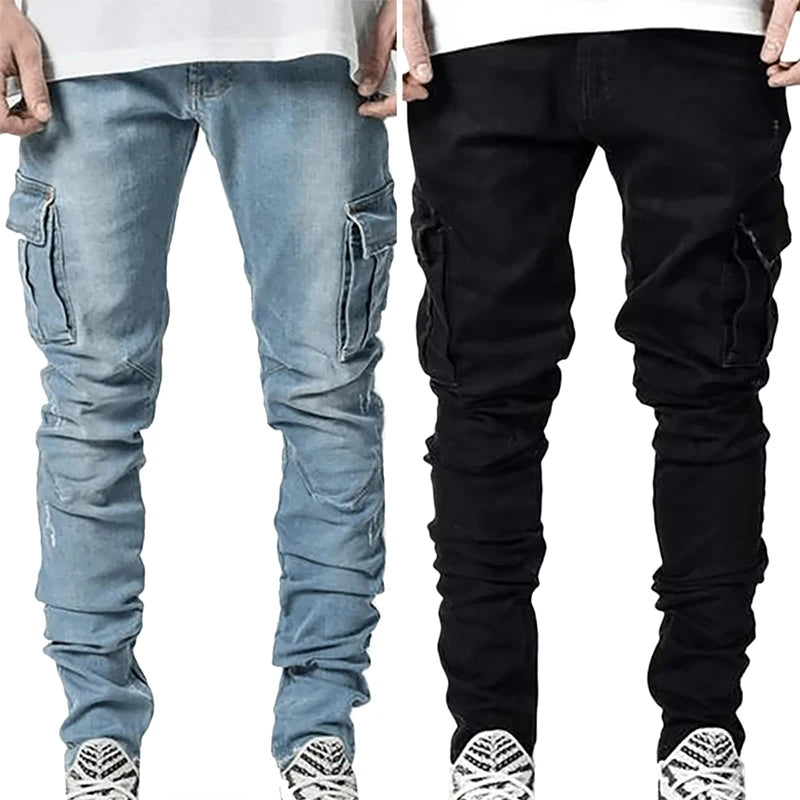 Multi Pockets Denim Mid Waist Pant