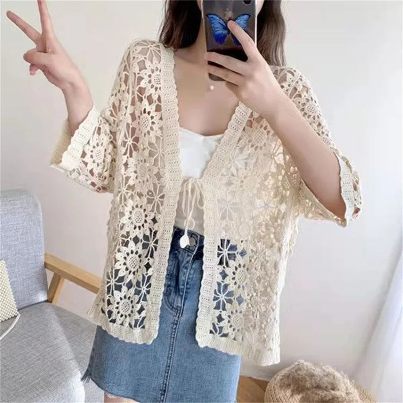 Openwork Knitted Sunscreen Shirt