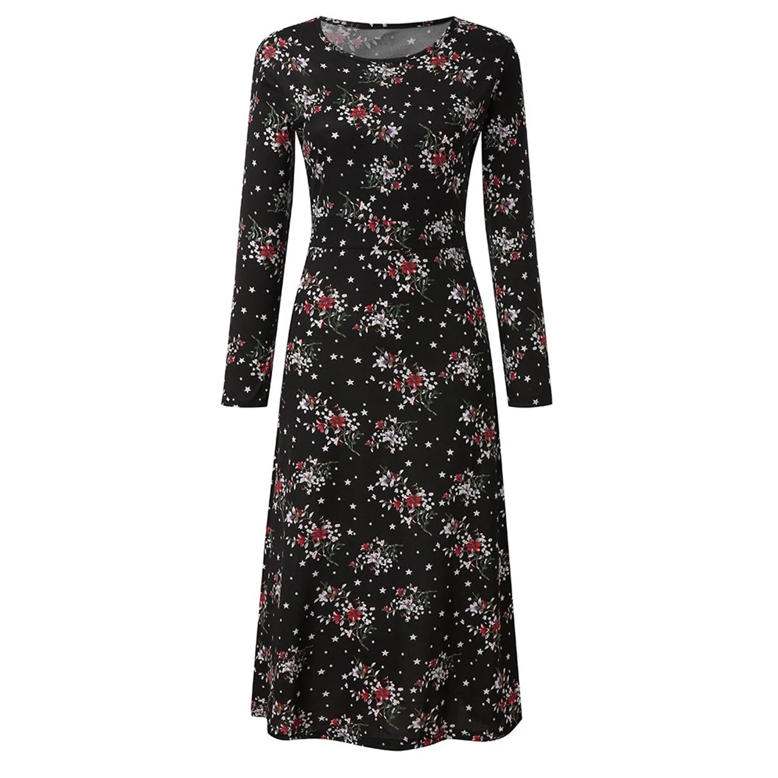 Women Floral Print Loose Midi Dress