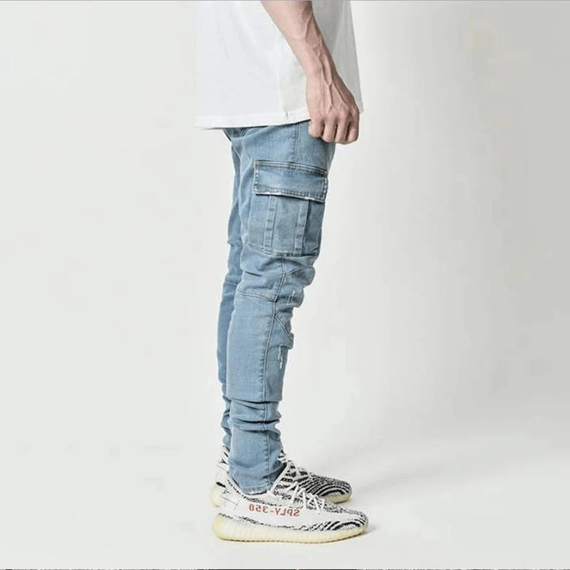 Multi Pockets Denim Mid Waist Pant