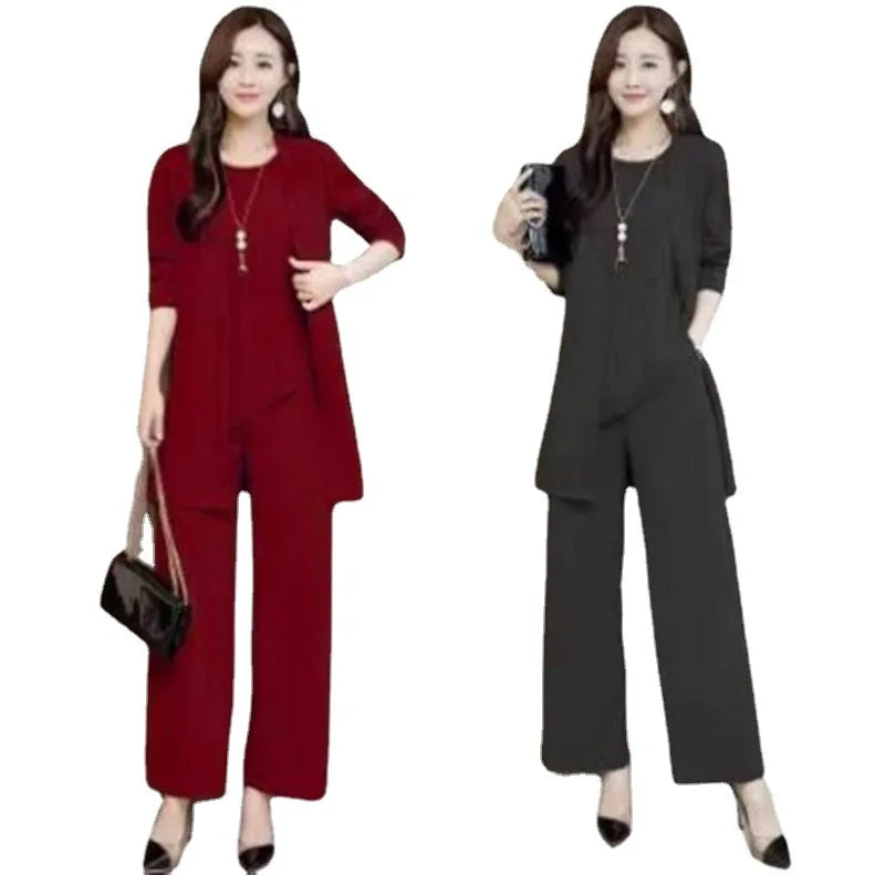 Wide Lady Slimming Three-Piece Suit