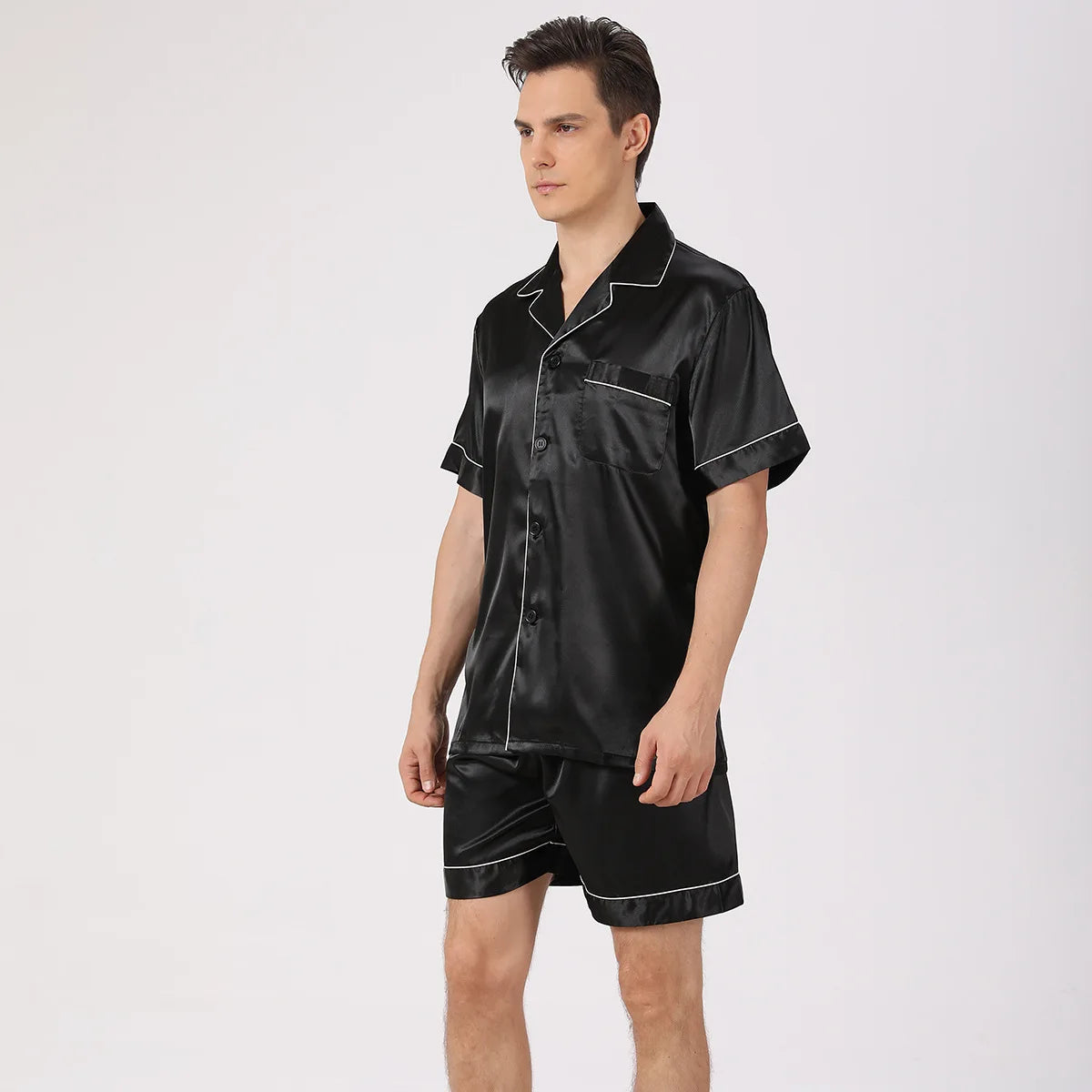 Men Ice Silk Satin Short Sleeve Suit