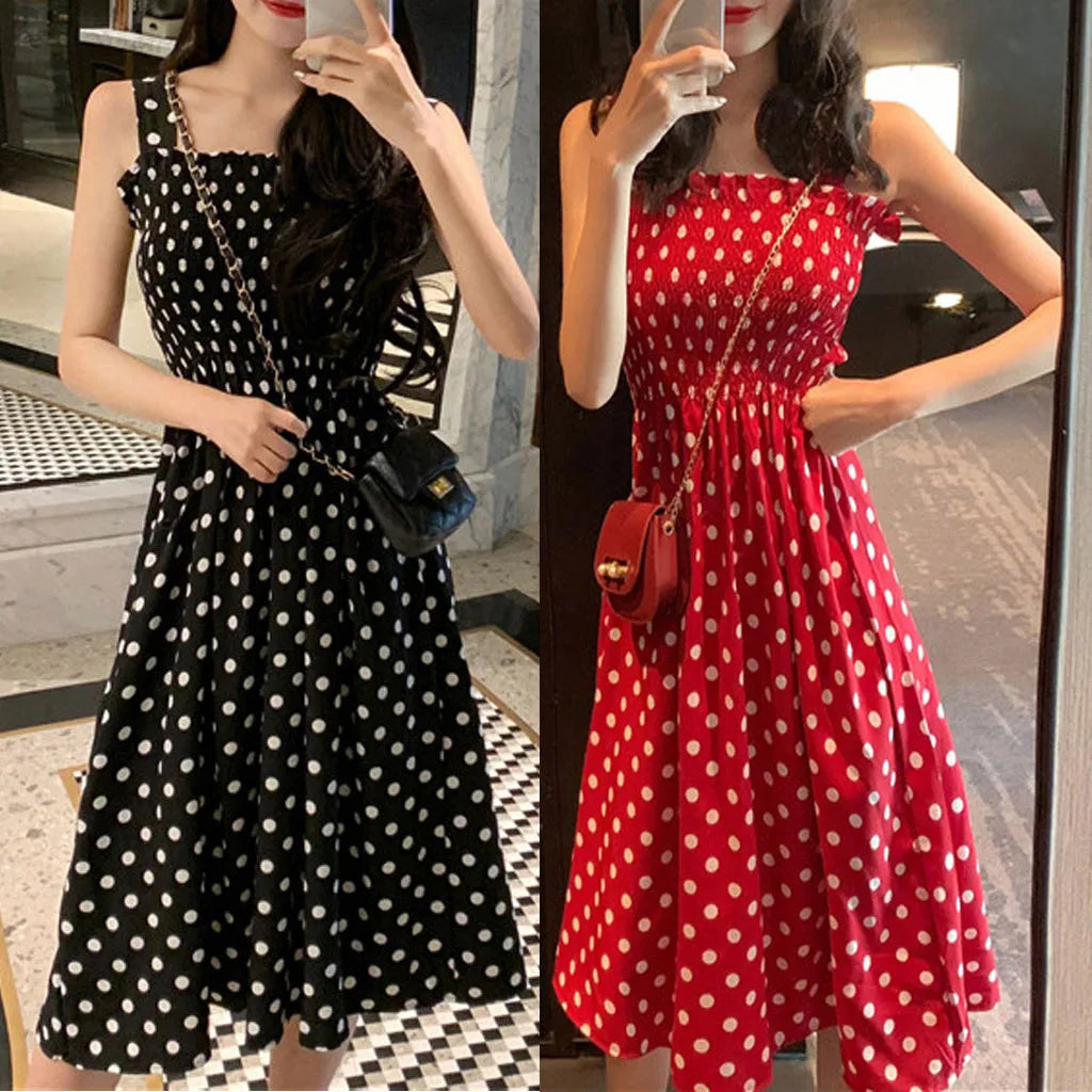 Loose Polka Dot Shoulder Dress