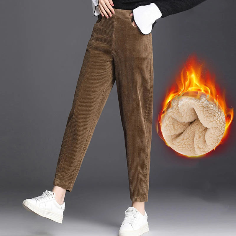 Women Plush Corduroy Warm Pant