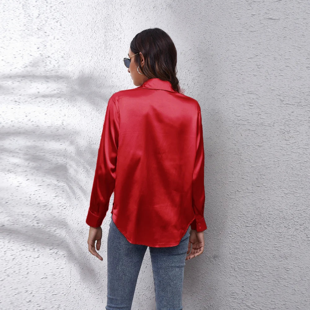 Elegant Long Sleeve Satin Blouse Shirt