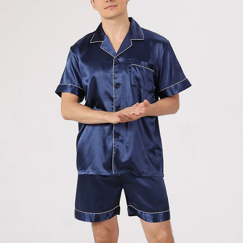 Men Ice Silk Satin Short Sleeve Suit