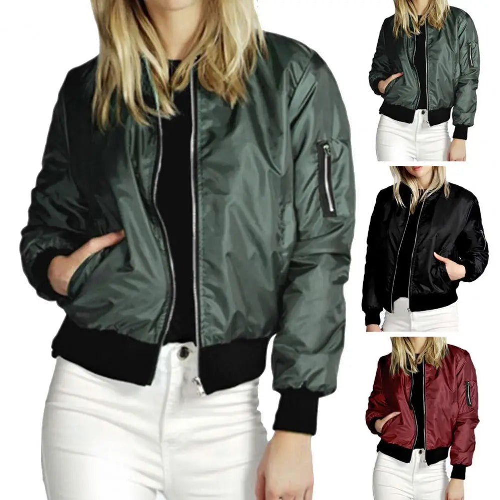 Women Solid Zipper Jacket