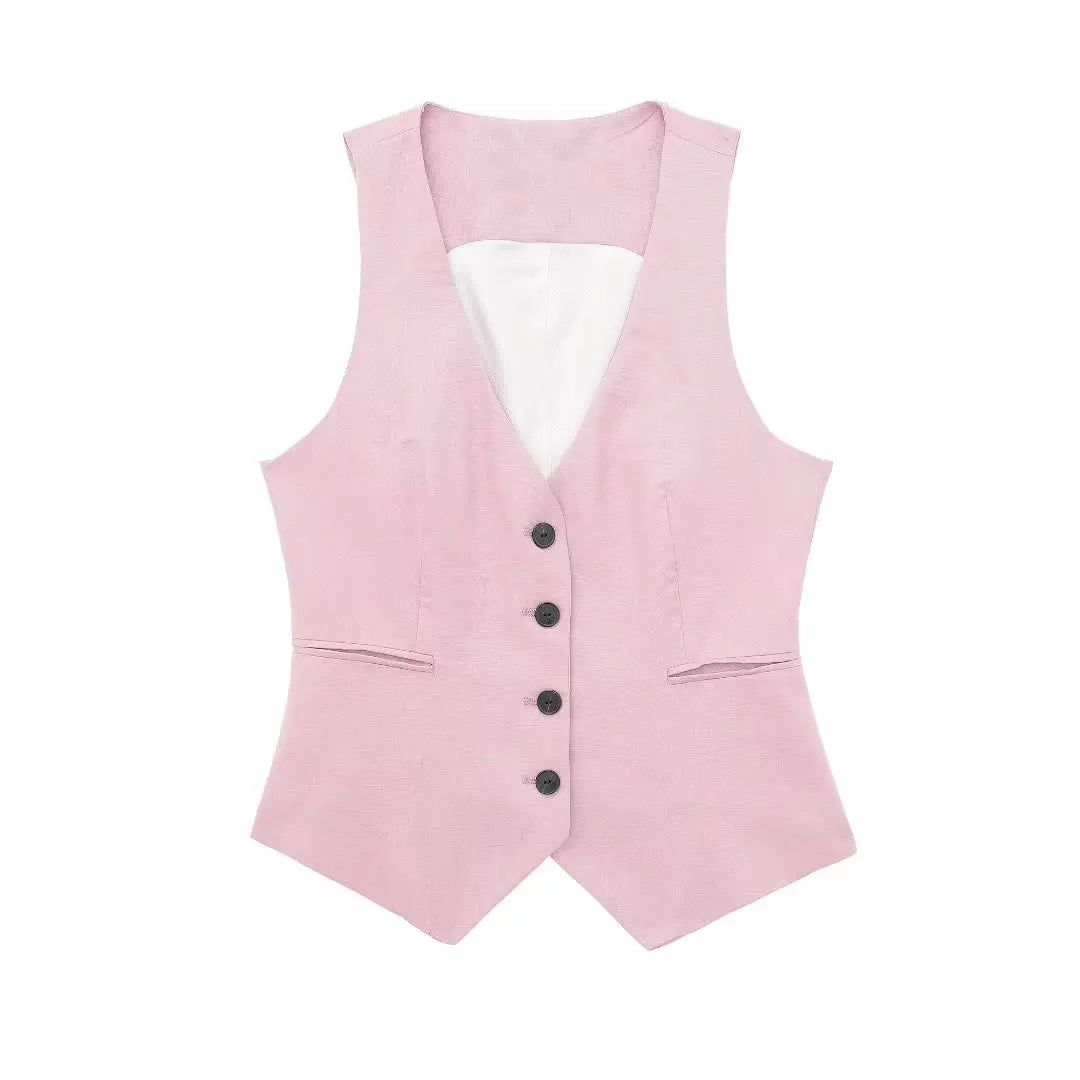 Women Elegant Blazer Vest Pant Set