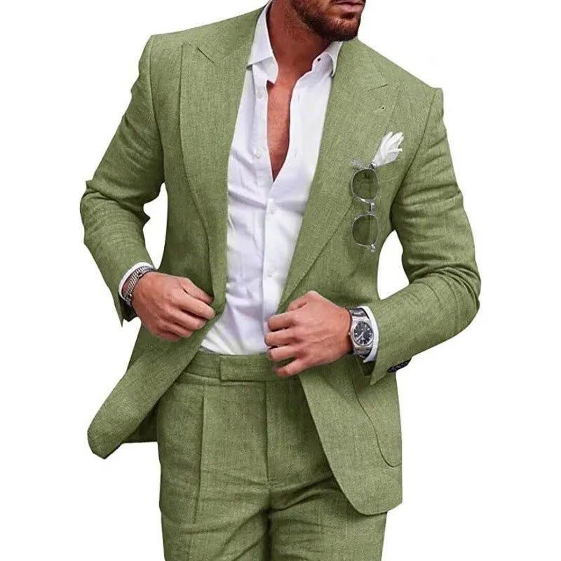 Men Smart Casual Linen Suit