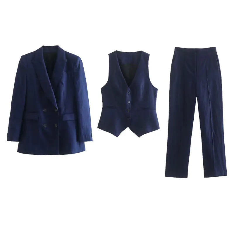 Women Elegant Blazer Vest Pant Set