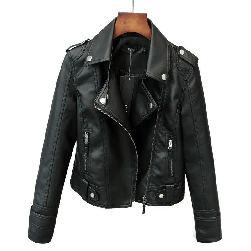 Women Slim PU Leather Jacket