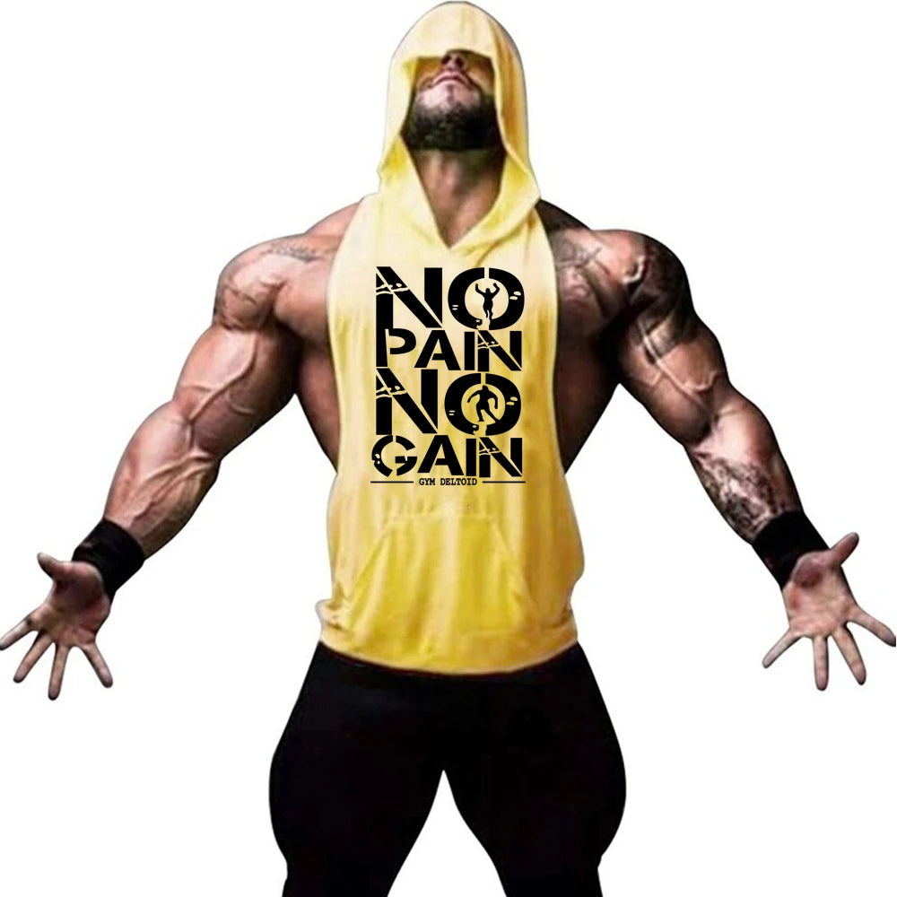 Men Bodybuilding Hooded Tank Top