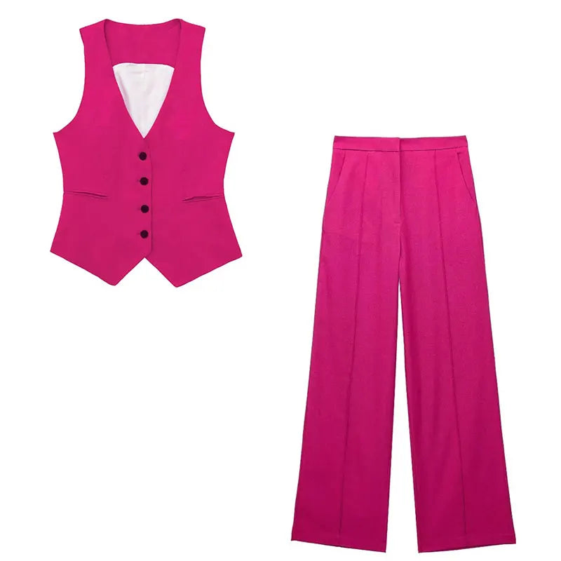 Women Elegant Blazer Vest Pant Set