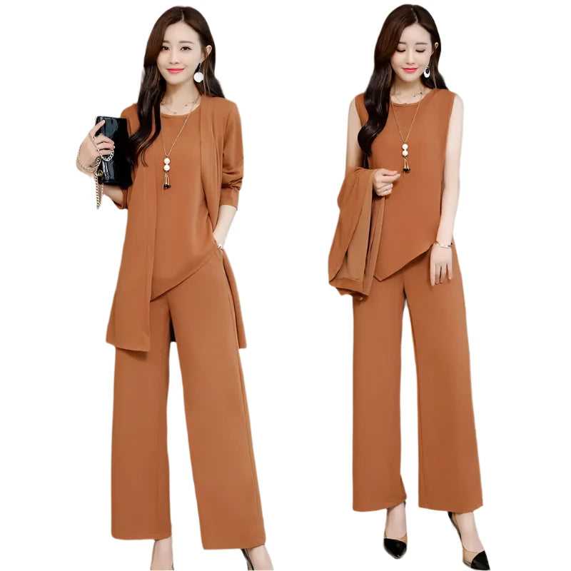 Wide Lady Slimming Three-Piece Suit