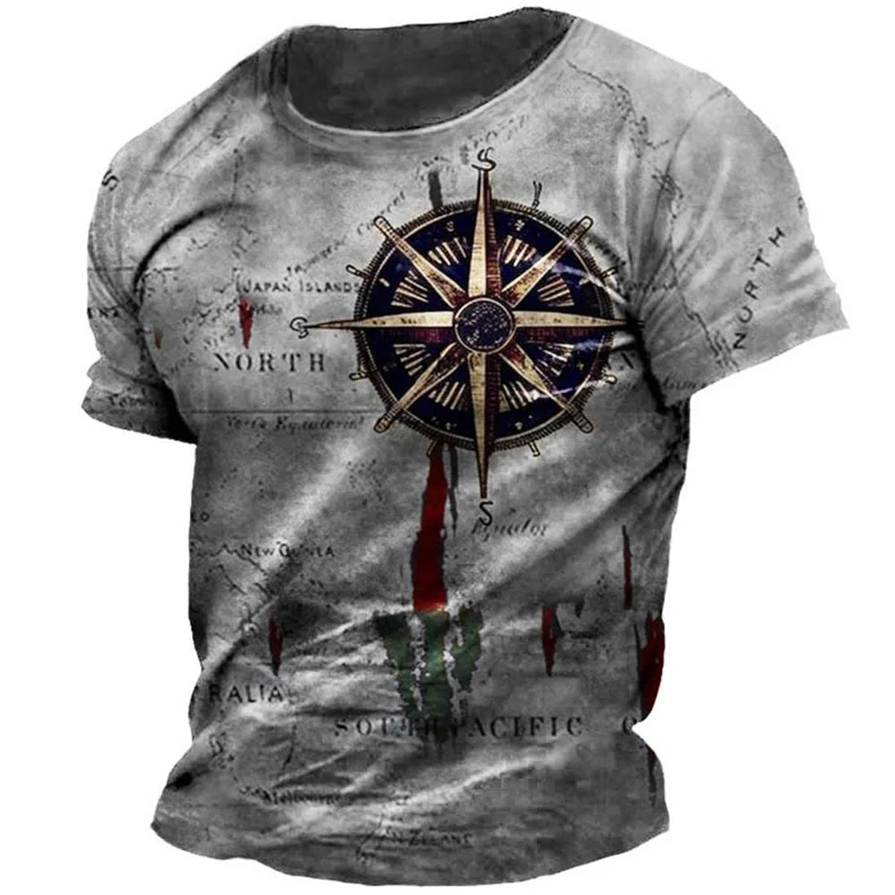 Men Map Compass Print T-Shirt