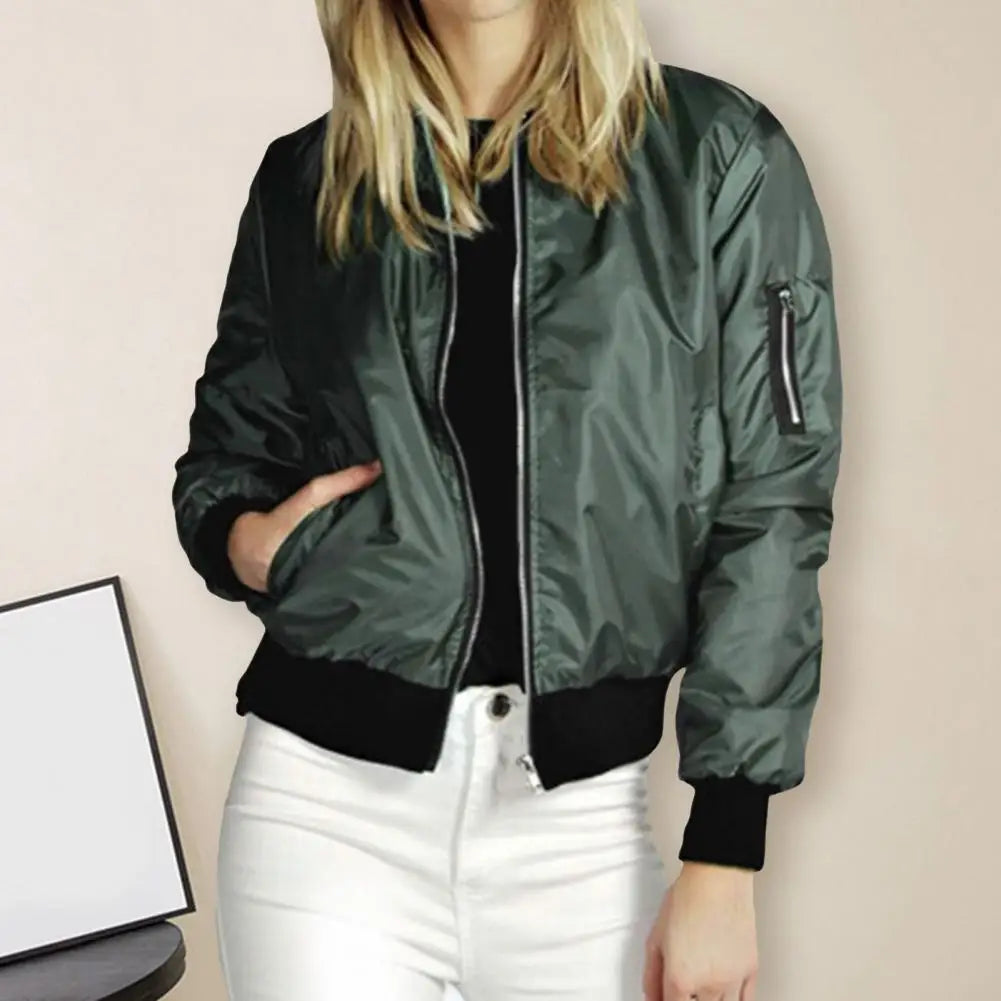 Women Solid Zipper Jacket