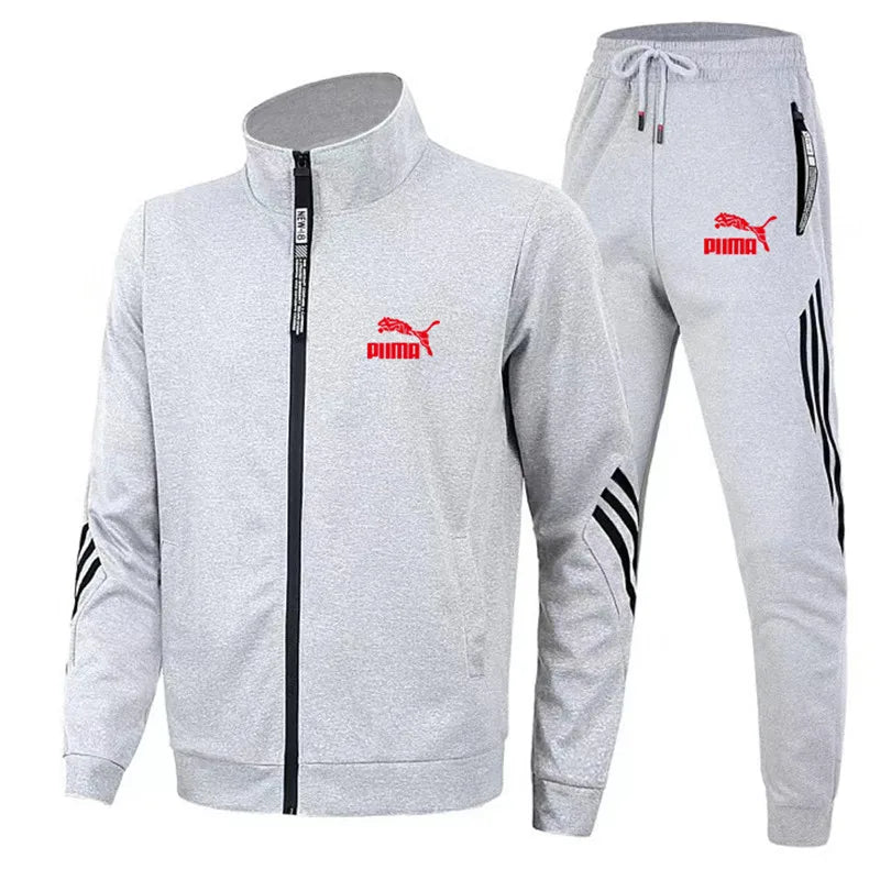 Men cardigan stand collar sports suit