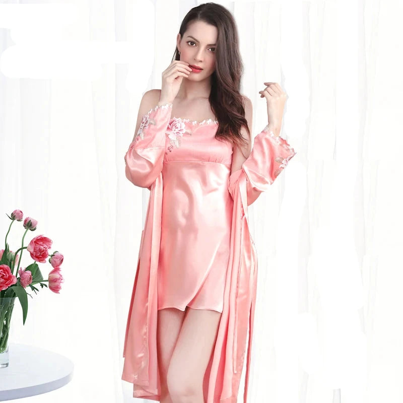 Ling Embroidery Sexy Silk Sleepwear