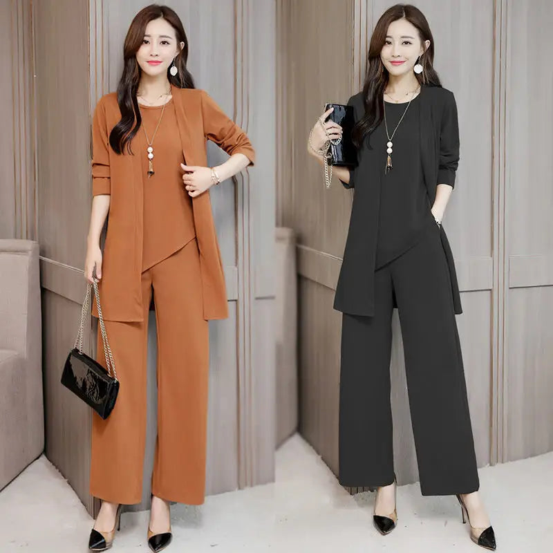 Wide Lady Slimming Three-Piece Suit