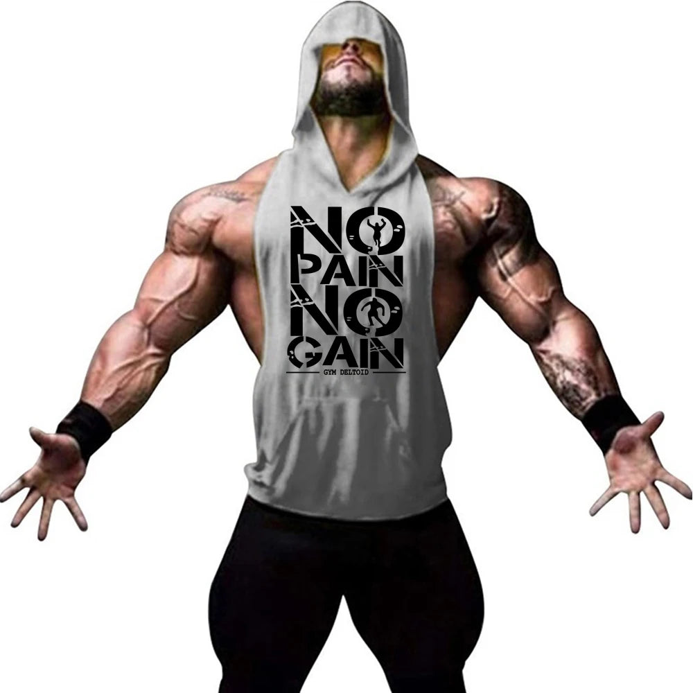 Men Bodybuilding Hooded Tank Top