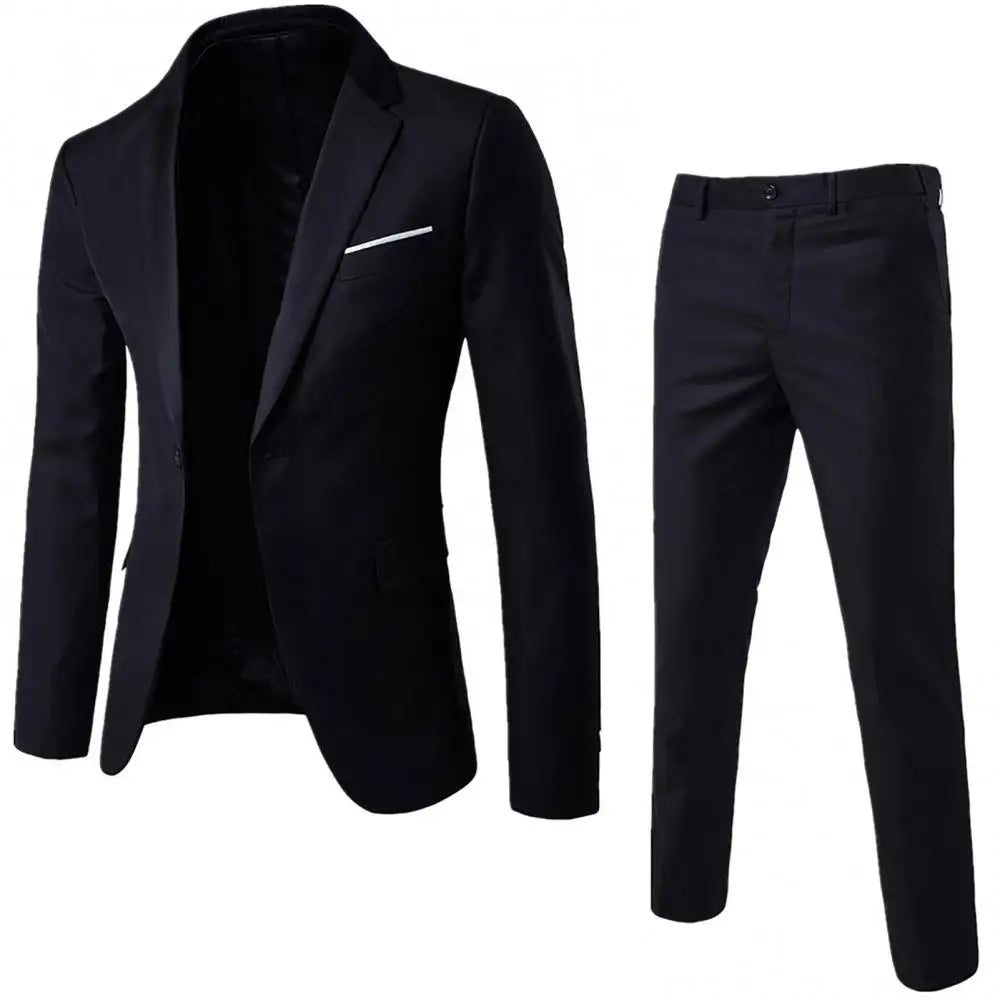 Men Long Sleeve Lapel Slim Suit